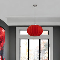 Shanghai 1-Light Brushed Nickel Pendant With Sheer Red Ribbon Shade - Homeroots