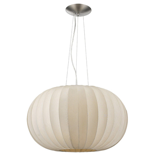 Shanghai 1-Light Brushed Nickel Pendant With Sheer Pearl Ribbon Shade - Homeroots