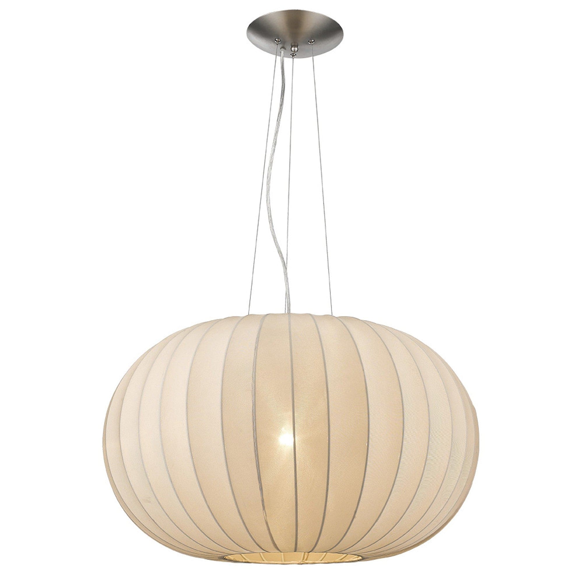 Shanghai 1-Light Brushed Nickel Pendant With Sheer Pearl Ribbon Shade - Homeroots