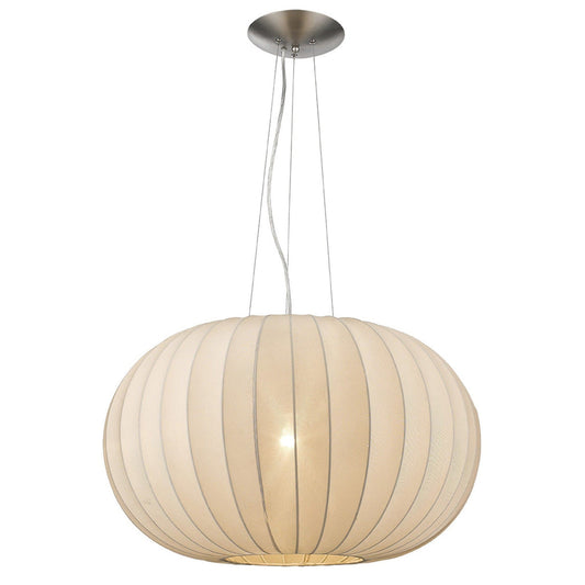 Shanghai 1-Light Brushed Nickel Pendant With Sheer Pearl Ribbon Shade - Homeroots