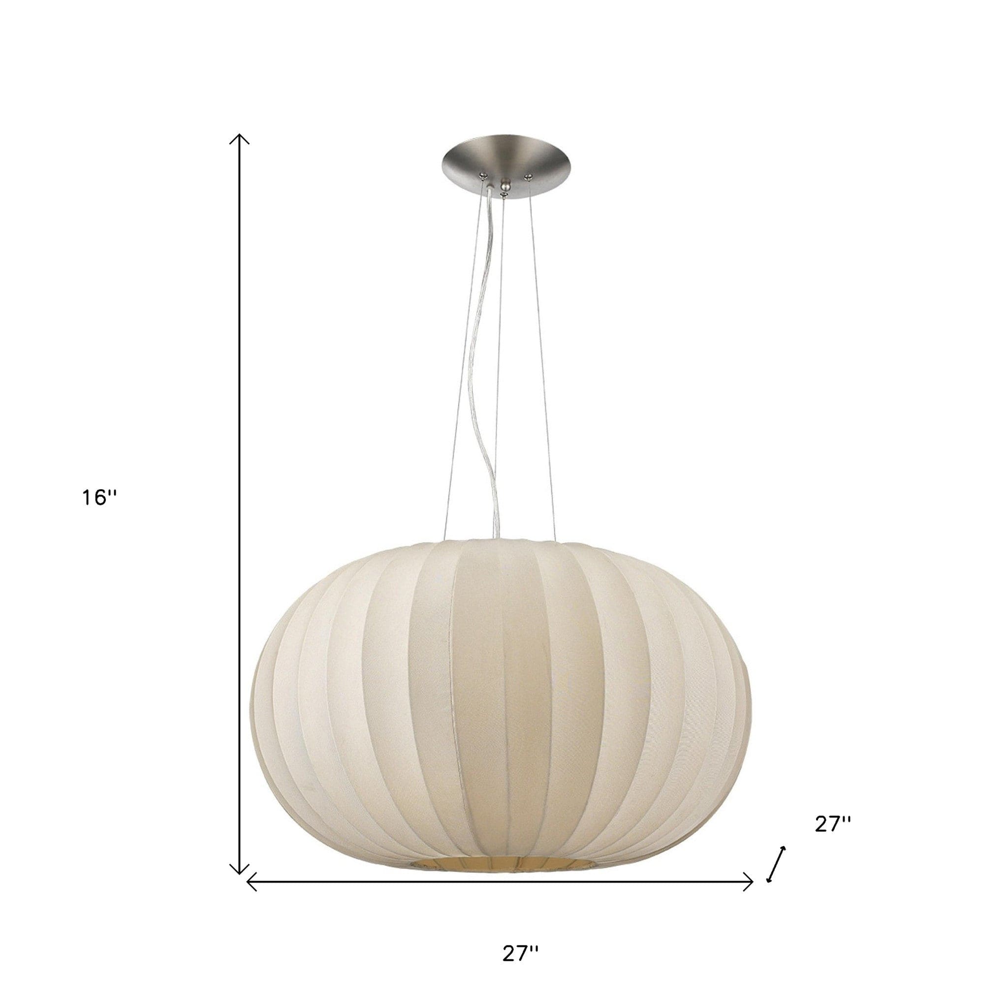 Shanghai 1-Light Brushed Nickel Pendant With Sheer Pearl Ribbon Shade - Homeroots