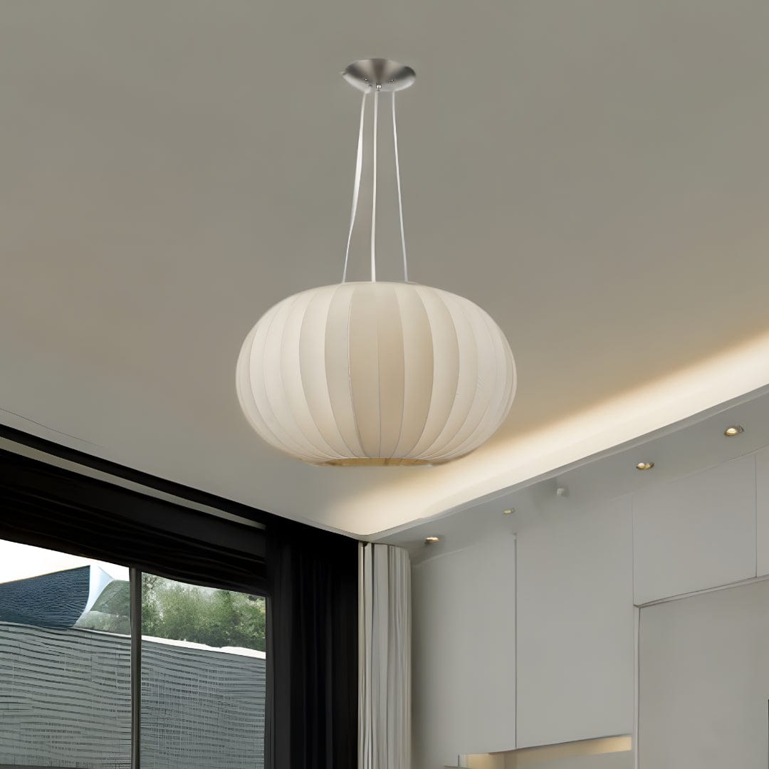 Shanghai 1-Light Brushed Nickel Pendant With Sheer Pearl Ribbon Shade - Homeroots