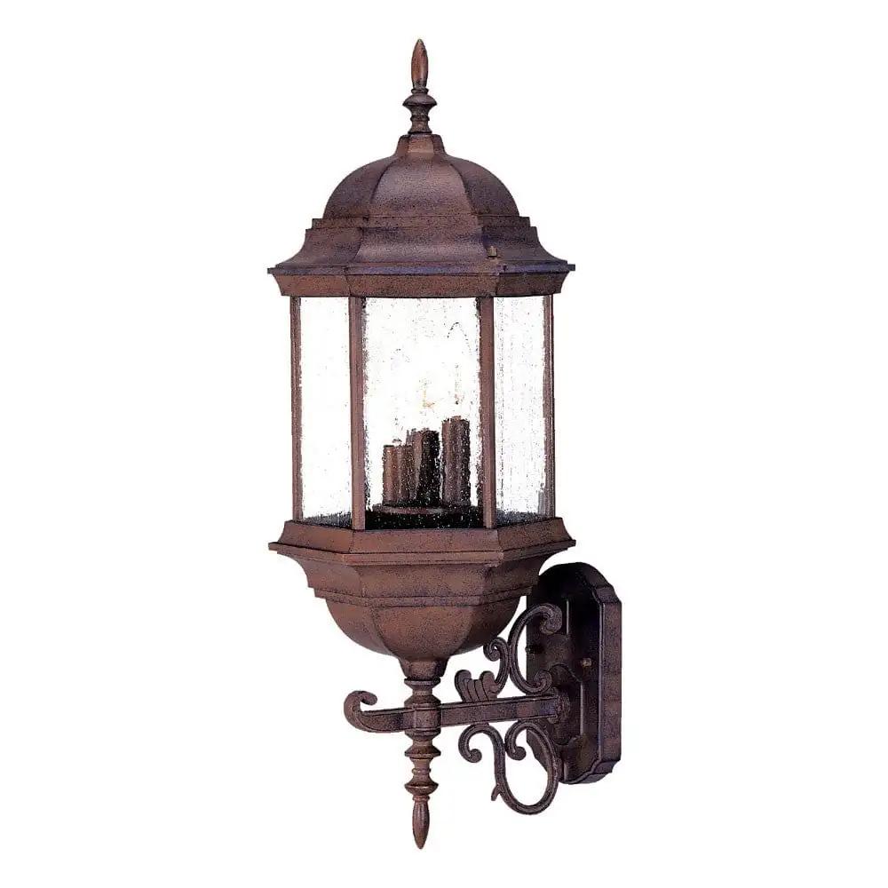Three Light Brown Domed Textured Glass Lantern Wall Light - Homeroots