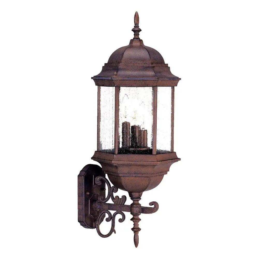 Three Light Brown Domed Textured Glass Lantern Wall Light - Homeroots - Flyclothing LLC