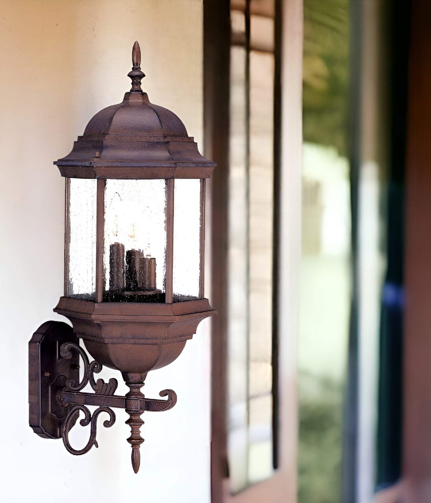 Three Light Brown Domed Textured Glass Lantern Wall Light - Homeroots - Flyclothing LLC