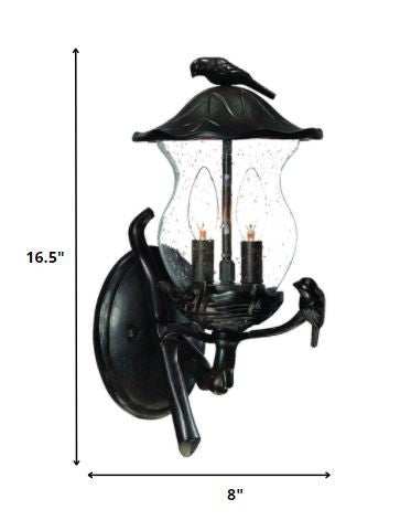 Matte Black Bird Detail Lantern Wall Light - Homeroots - Flyclothing LLC