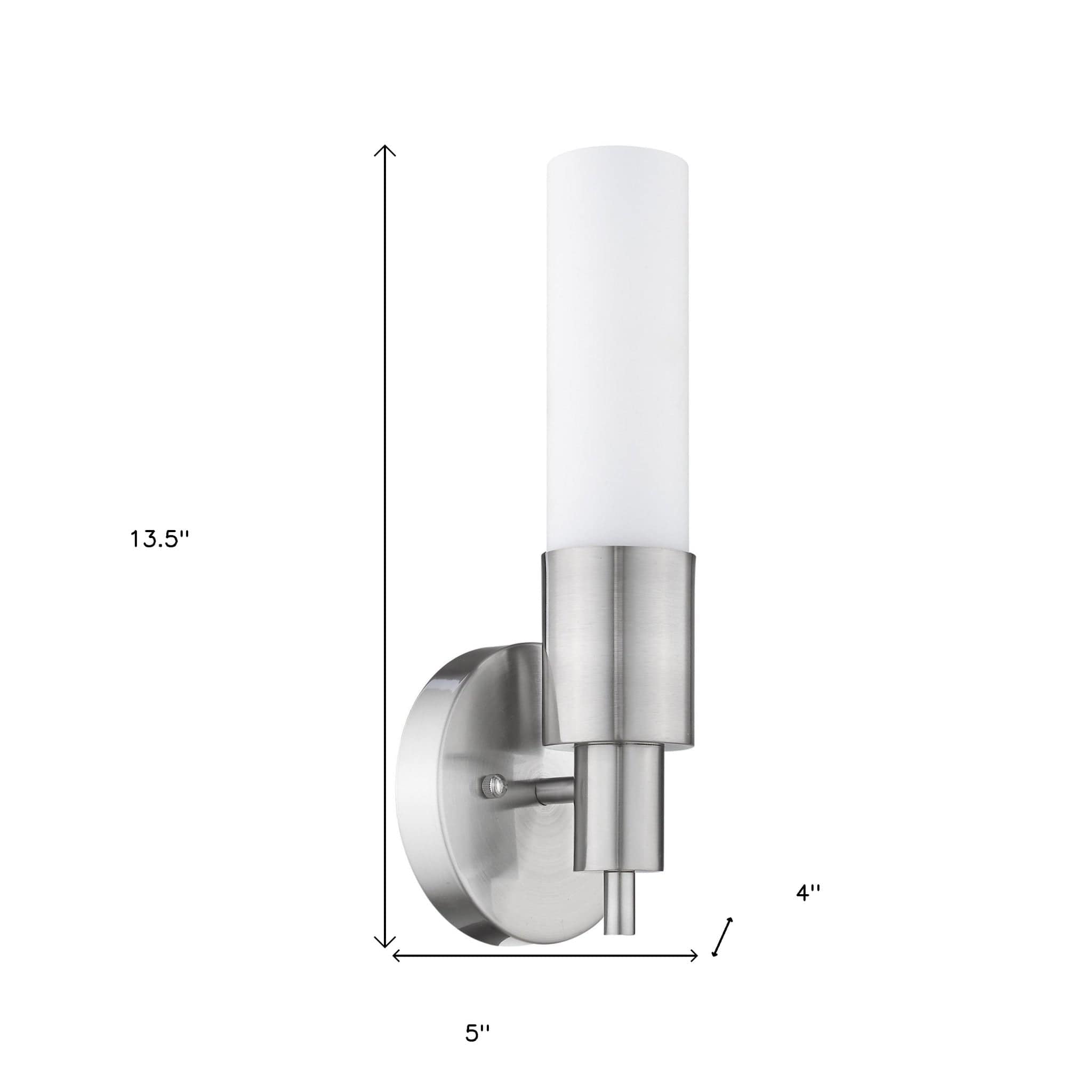 Silver Narrow Wall Light with Frosted Glass Shade - Homeroots