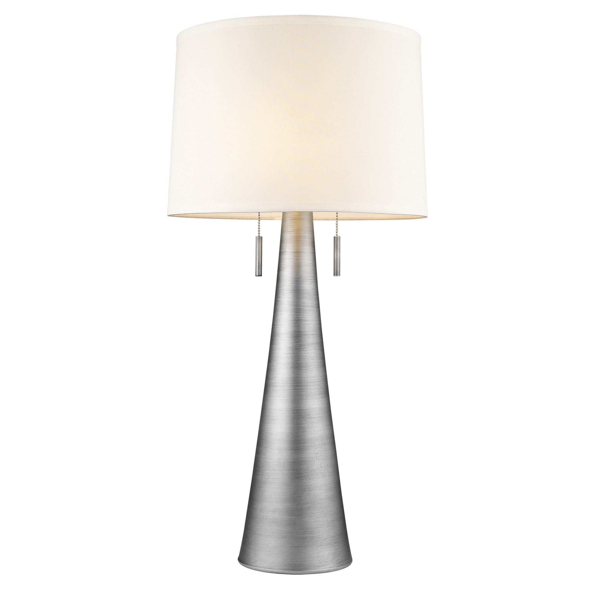 34" Silver Metal Two Light Table Lamp With White Empire Shade - Homeroots - Flyclothing LLC