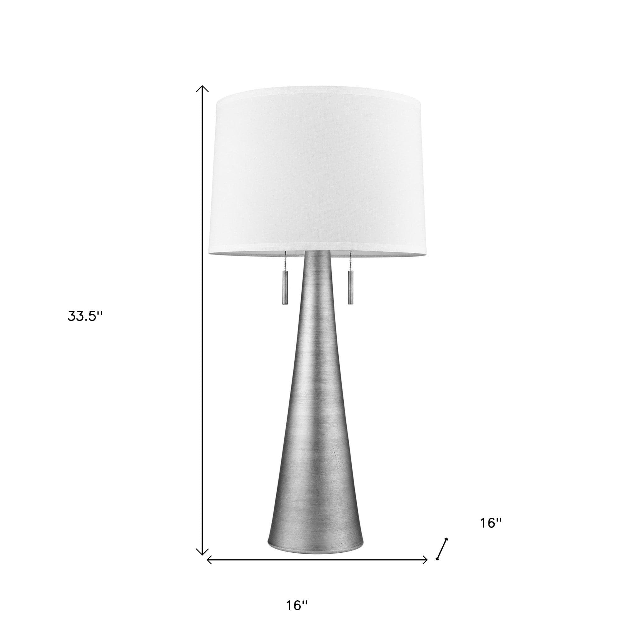34" Silver Metal Two Light Table Lamp With White Empire Shade - Homeroots