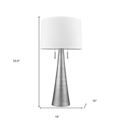 34" Silver Metal Two Light Table Lamp With White Empire Shade - Homeroots