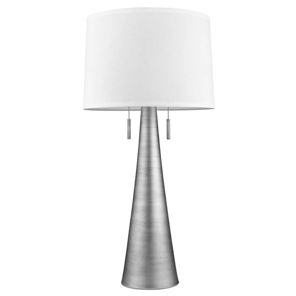 34" Silver Metal Two Light Table Lamp With White Empire Shade - Homeroots - Flyclothing LLC