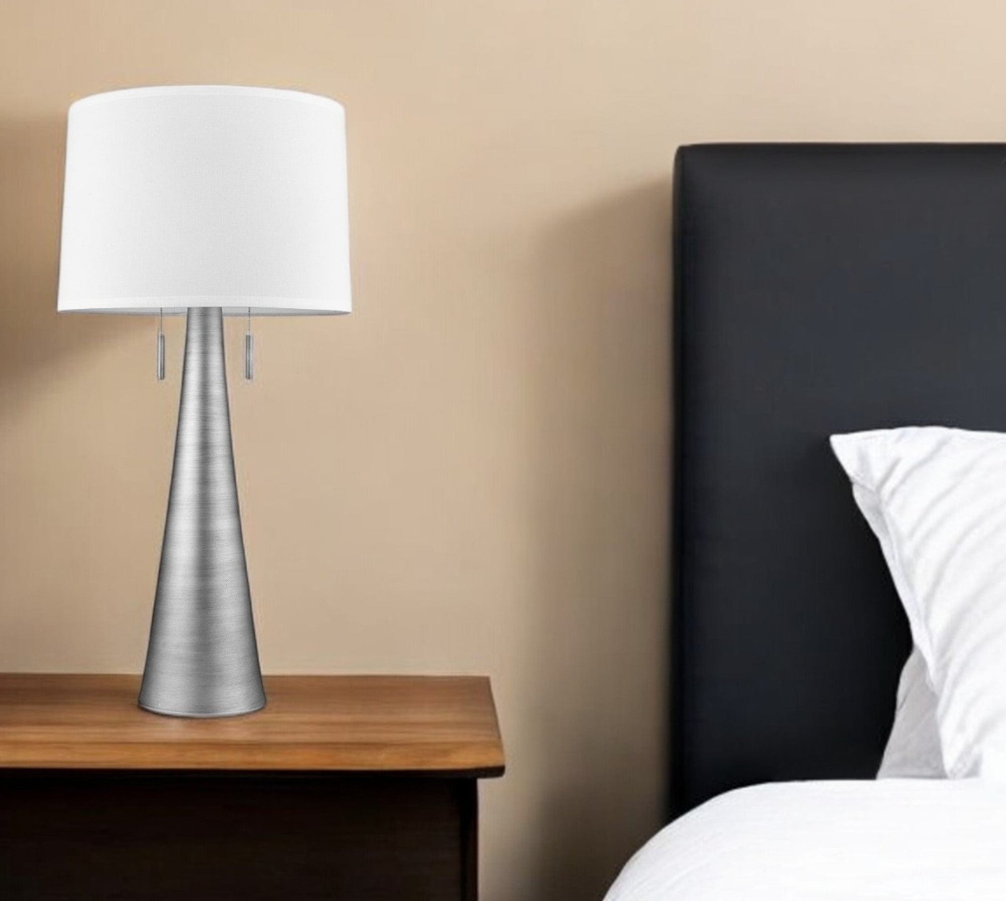 34" Silver Metal Two Light Table Lamp With White Empire Shade - Homeroots - Flyclothing LLC