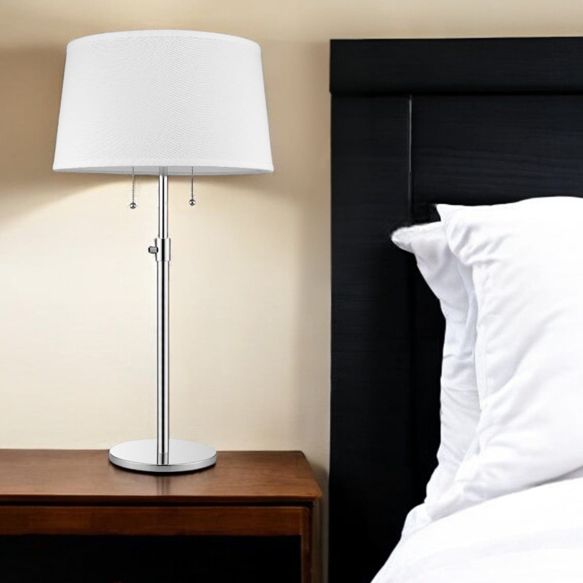 31" Silver Metal Two Light Adjustable Table Lamp With White Empire Shade - Homeroots - Flyclothing LLC