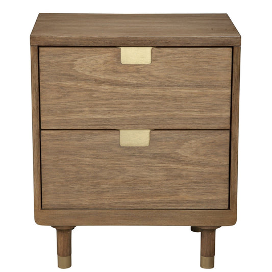 Sandy Brown and Gold 2 Drawer Nightstand - Homeroots