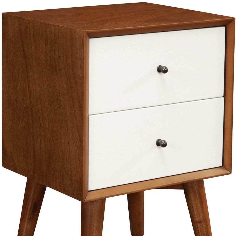 Brown and White Century Modern Wood 2 Drawer Nightstand - Homeroots - Flyclothing LLC
