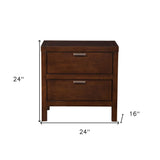 24" Brown Two Drawers Faux Wood Nightstand - Homeroots - Flyclothing LLC