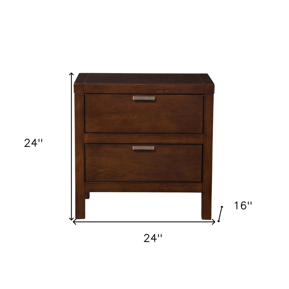 24" Brown Two Drawers Faux Wood Nightstand - Homeroots - Flyclothing LLC