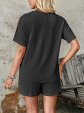 Textured Round Neck Short Sleeve Top and Shorts Set - Trendsi - Flyclothing LLC