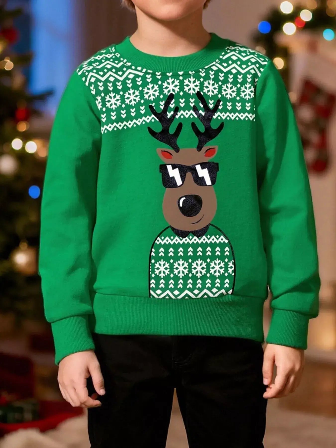 Children's Christmas Reindeer Graphic Crewneck Sweatshirt - Trendsi - Flyclothing LLC
