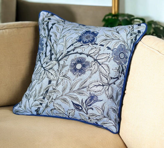 Blue and Gray Leaves Decorative Throw Pillow - Homeroots