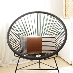 Geometric Rustic Brown Faux Leather Lumbar Pillow - Homeroots