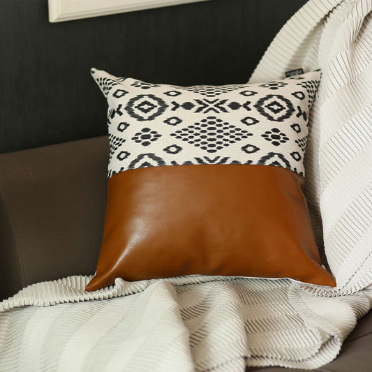 Half Patterned Faux Leather Throw Pillow - Homeroots