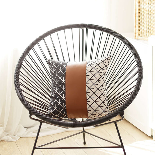Monochromatic Lattice Faux Leather Throw Pillow - Homeroots