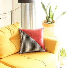 Houndstooth Red Faux Leather Throw Pillow - Homeroots