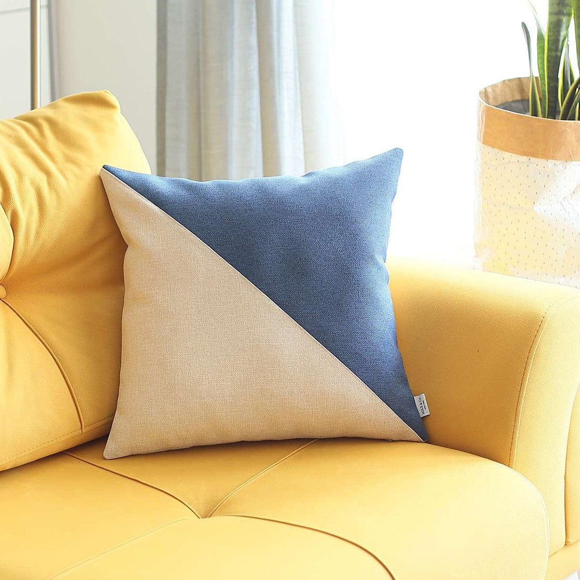 Blue and Ivory Diagonal Decorative Throw Pillow - Homeroots