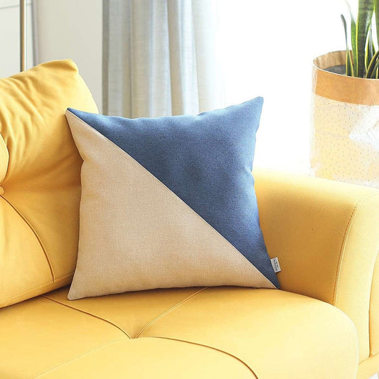 Blue and Ivory Diagonal Decorative Throw Pillow - Homeroots