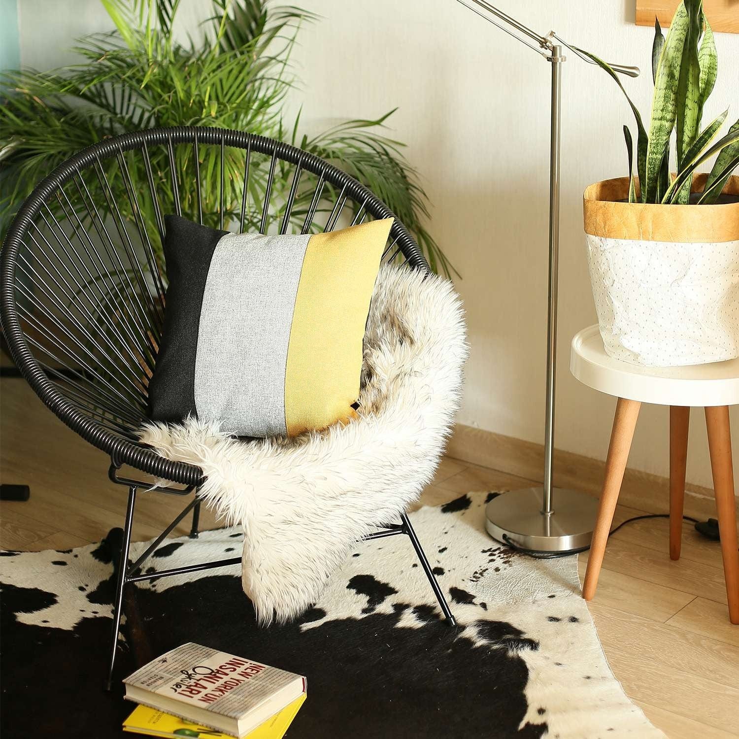 Modern Yellow Tricolor Striped Throw Pillow - Homeroots