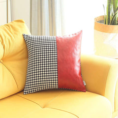 Houndstooth Divided Red Faux Leather Throw Pillow - Homeroots