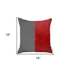 Houndstooth Divided Red Faux Leather Throw Pillow - Homeroots