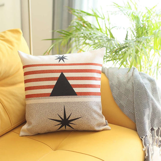 Orange and Ivory Geometric Striped Throw Pillow - Homeroots