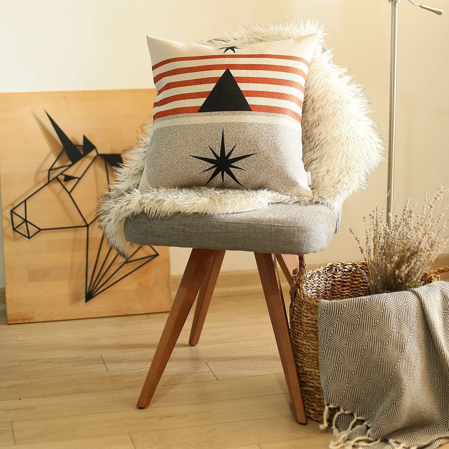 Orange and Ivory Geometric Striped Throw Pillow - Homeroots