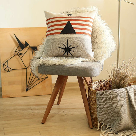 Orange and Ivory Geometric Striped Throw Pillow - Homeroots