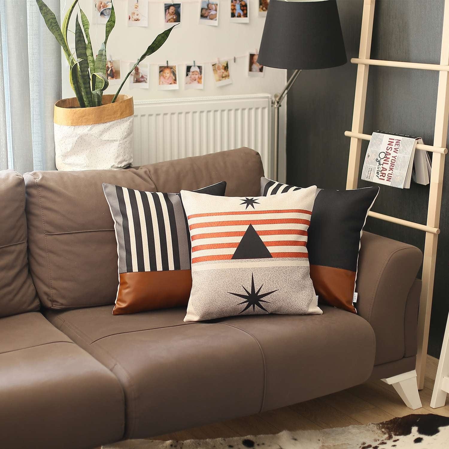 Orange and Ivory Geometric Striped Throw Pillow - Homeroots