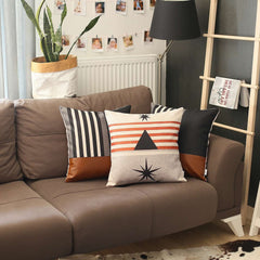 Orange and Ivory Geometric Striped Throw Pillow - Homeroots