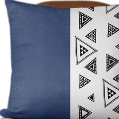 Navy Triangular Motifs Faux Leather Throw Pillow - Homeroots