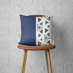 Navy Triangular Motifs Faux Leather Throw Pillow - Homeroots