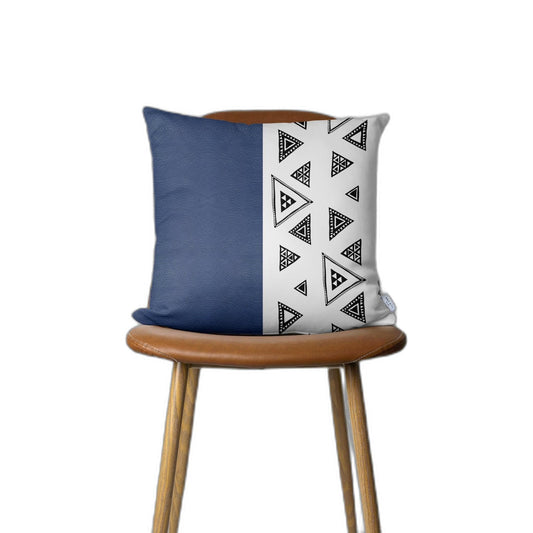 Navy Triangular Motifs Faux Leather Throw Pillow - Homeroots