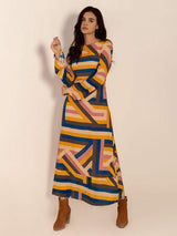 Contrast Round Neck Flare Sleeve Midi Dress - Trendsi - Flyclothing LLC