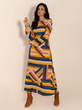 Contrast Round Neck Flare Sleeve Midi Dress - Trendsi