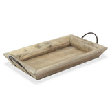 18" Brown Rectangular Solid Wood Indoor Outdoor Serving Tray With Handles - Homeroots