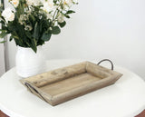 18" Brown Rectangular Solid Wood Indoor Outdoor Serving Tray With Handles - Homeroots