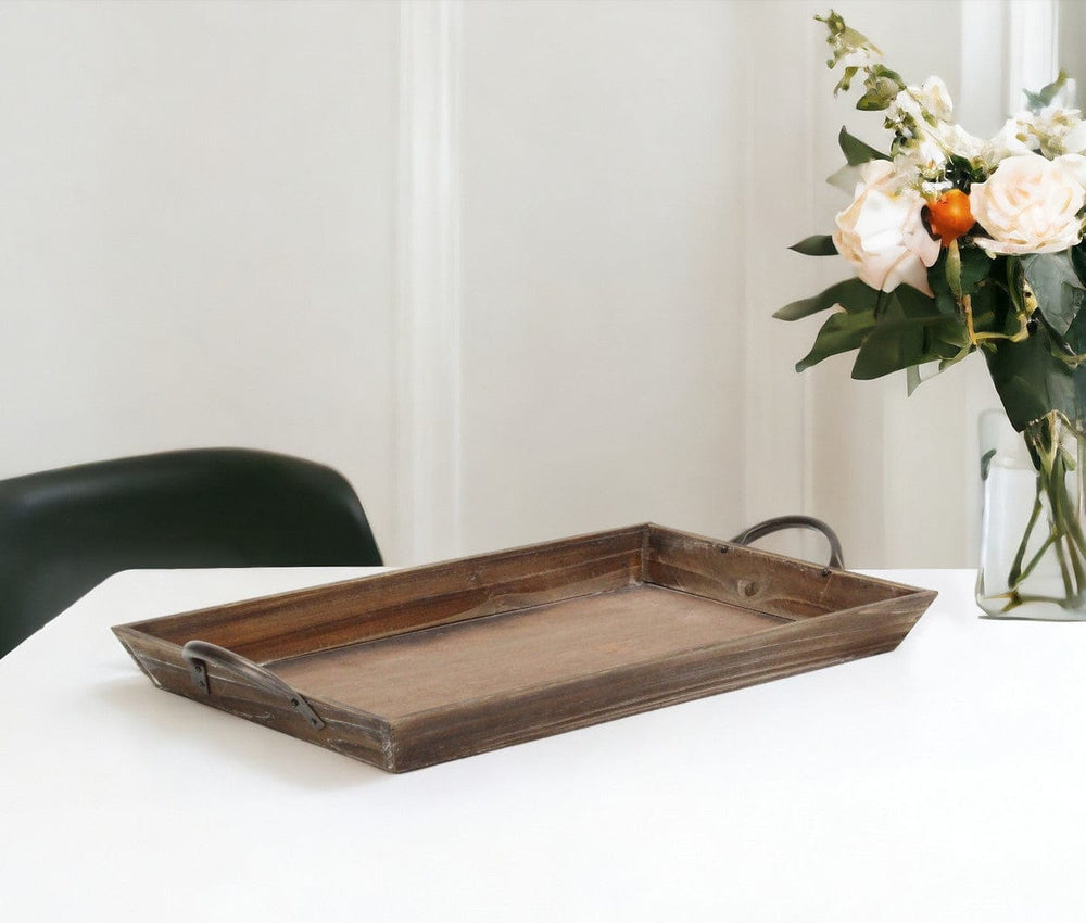 19" Brown Aluminum Indoor Outdoor Tray With Handles - Homeroots