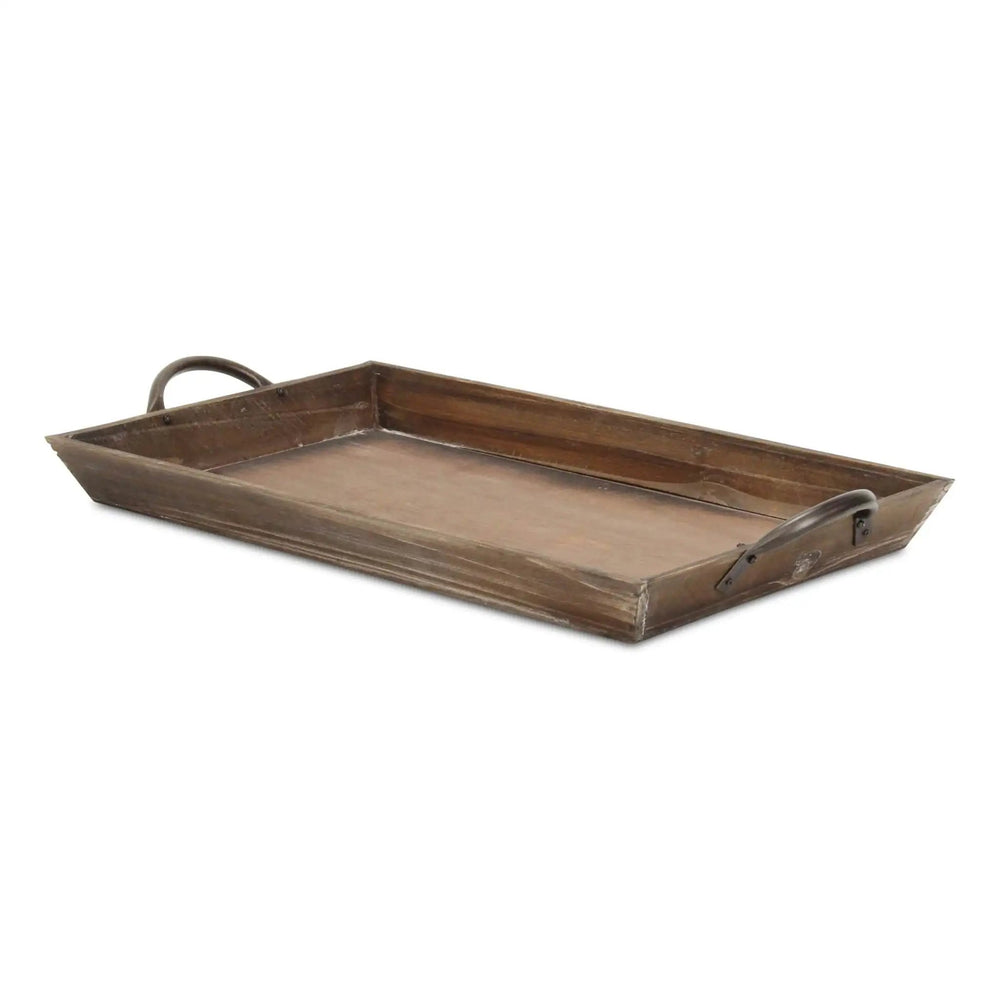 19" Brown Aluminum Indoor Outdoor Tray With Handles - Homeroots - Flyclothing LLC