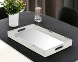 16" White Wood Indoor Outdoor Serving Tray With Handles - Homeroots