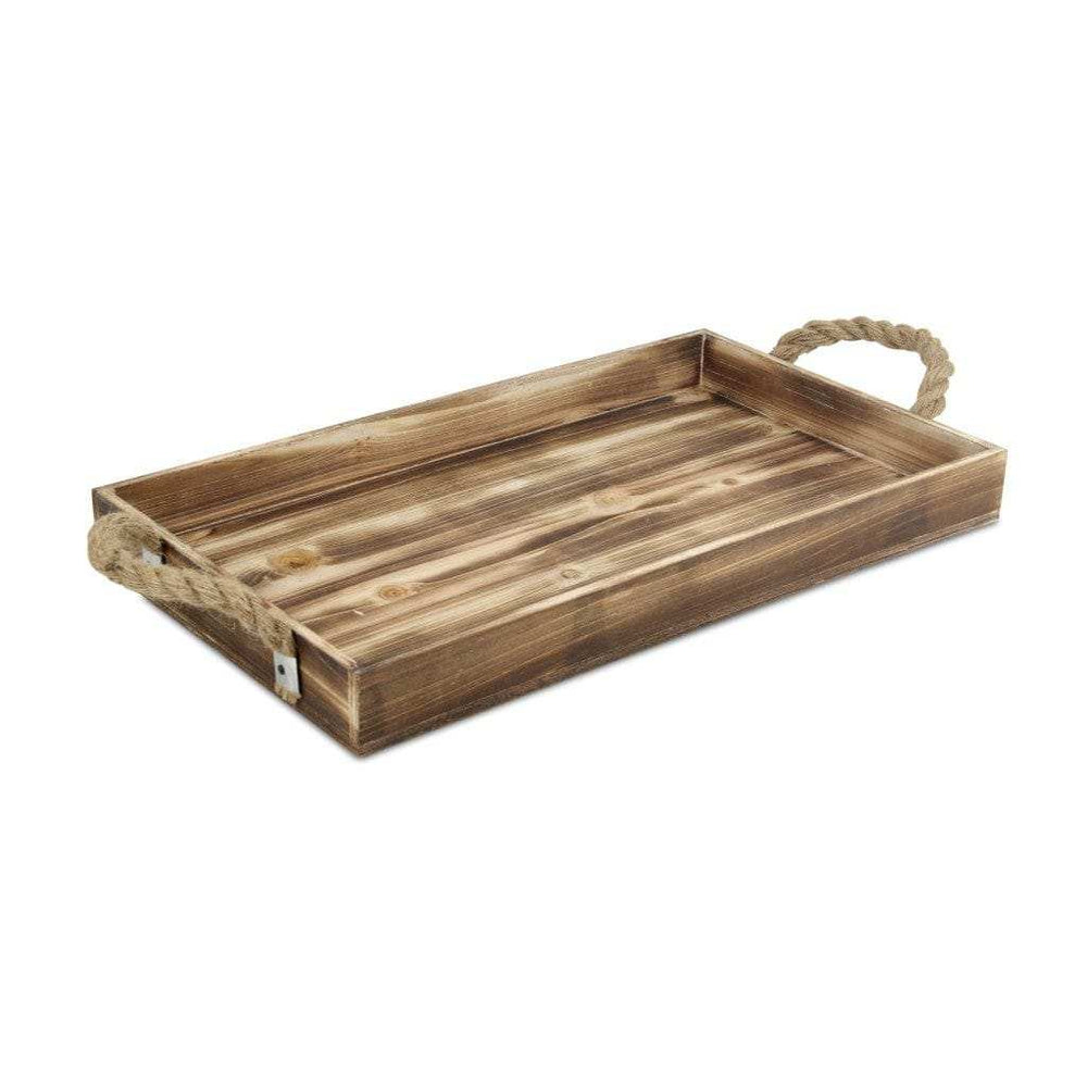 Brown Wooden Tray with Rope Handles - Homeroots - Flyclothing LLC