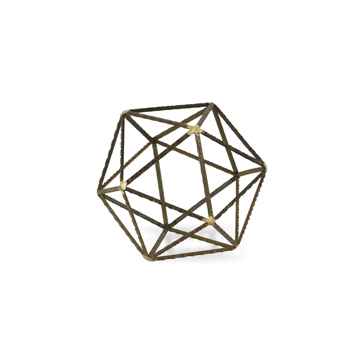 8" Brown and Gold Metal Hand Painted Geometric Orb Tabletop Sculpture - Homeroots - Flyclothing LLC